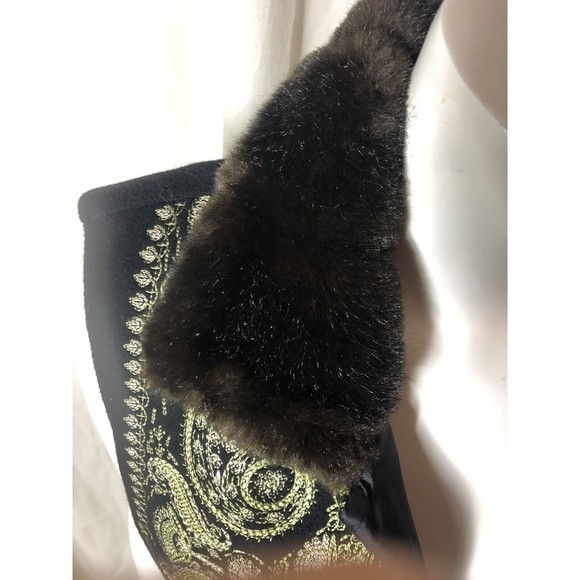 LINDA ALLARD ELLEN TRACY Wool Vest Embroidered Black Faux Fur Collar Small - Picture 10 of 12